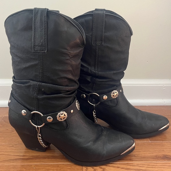 Dingo Olivia Black Slouch Leather Cowboy Boots - Picture 5 of 10